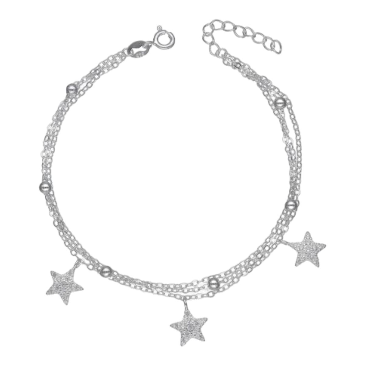 GENERICO - Pulsera triple esferas estrellas circones de plata 925