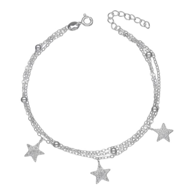 GENERICO - Pulsera triple esferas estrellas circones de plata 925