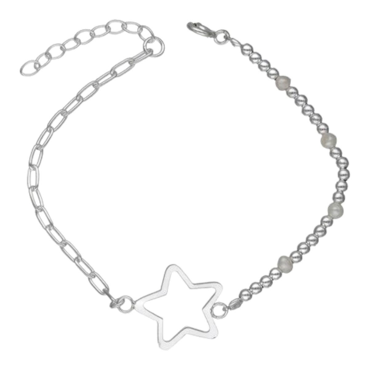 GENERICO - Pulsera estrella perlas esferas de plata 925