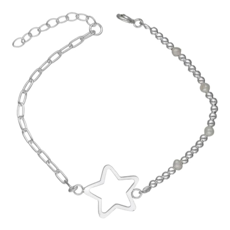 GENERICO - Pulsera estrella perlas esferas de plata 925