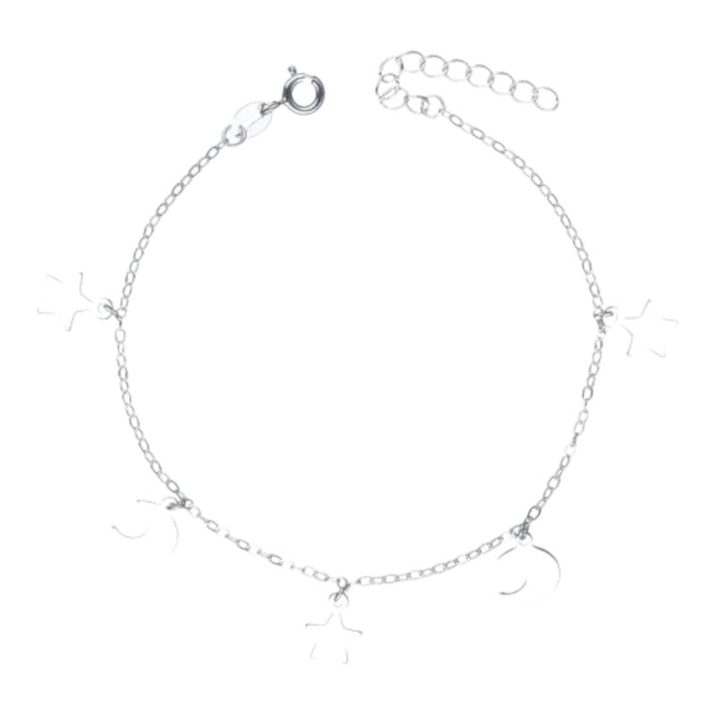 GENERICO - Pulsera media luna estrellas 20 cm de plata 925
