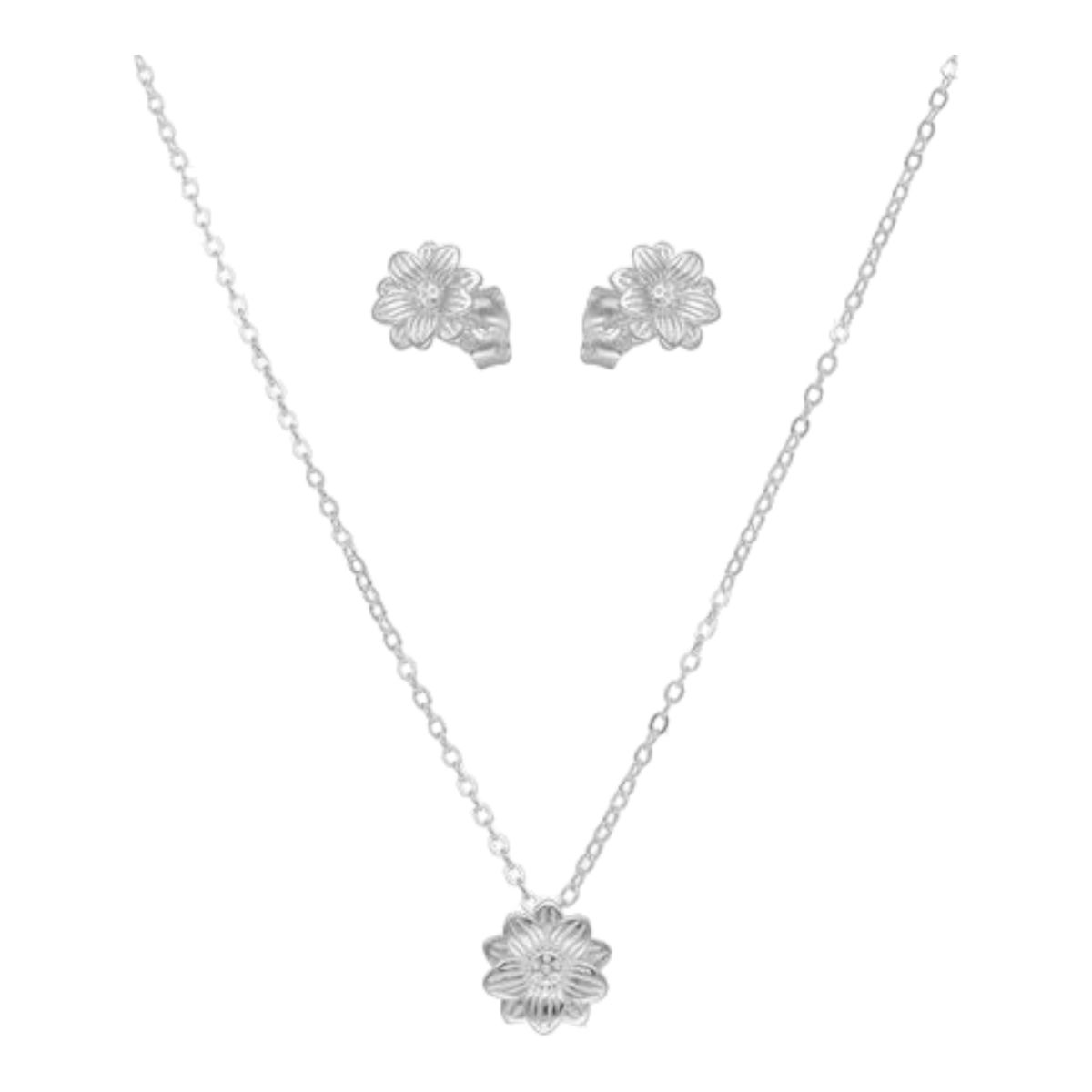 GENERICO - set collar aros flor 8 mm de plata 925