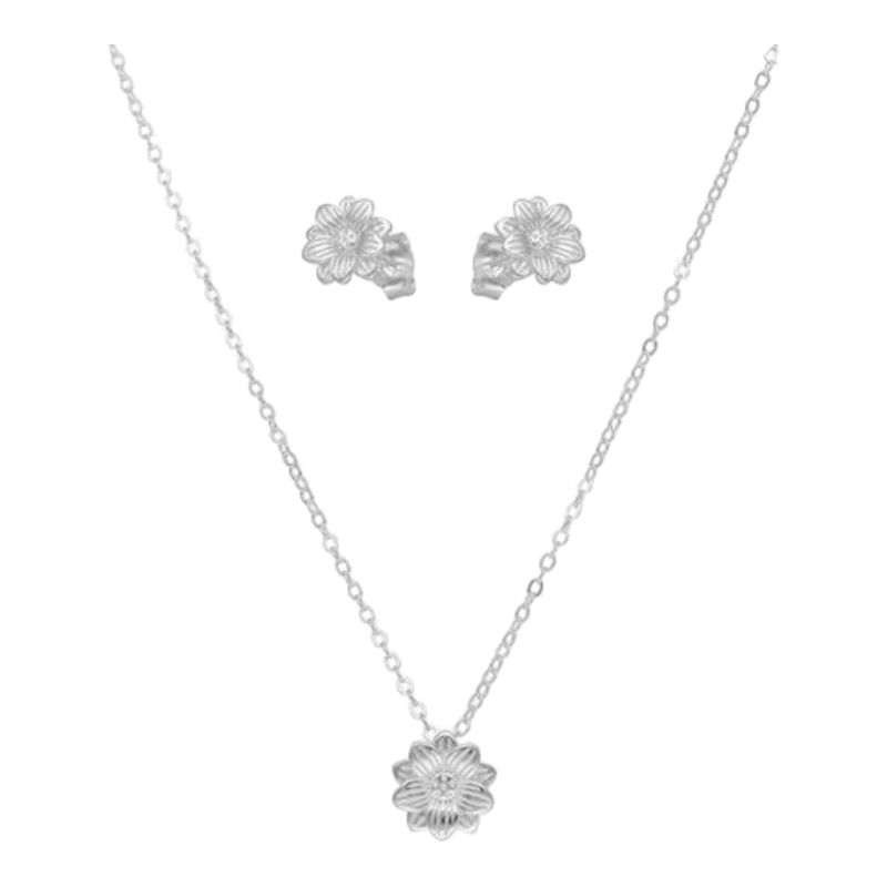 GENERICO - set collar aros flor 8 mm de plata 925