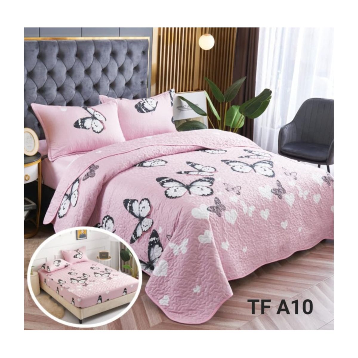 GENERICO - CUBRECAMAS 5 PIEZAS CON SABANAS