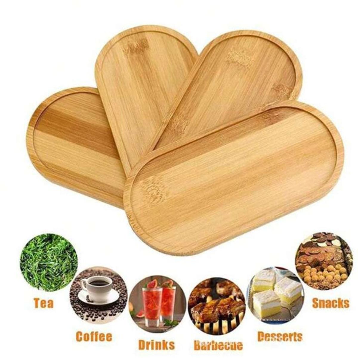 GENERICO - Pack 4 Bandejas Oval BAMBÚ  13x 33CM PREMIUM