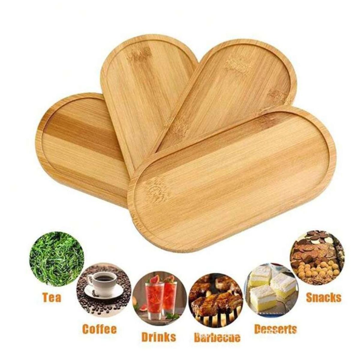 GENERICO - Pack 4 Bandejas Oval BAMBÚ  13x 33CM PREMIUM