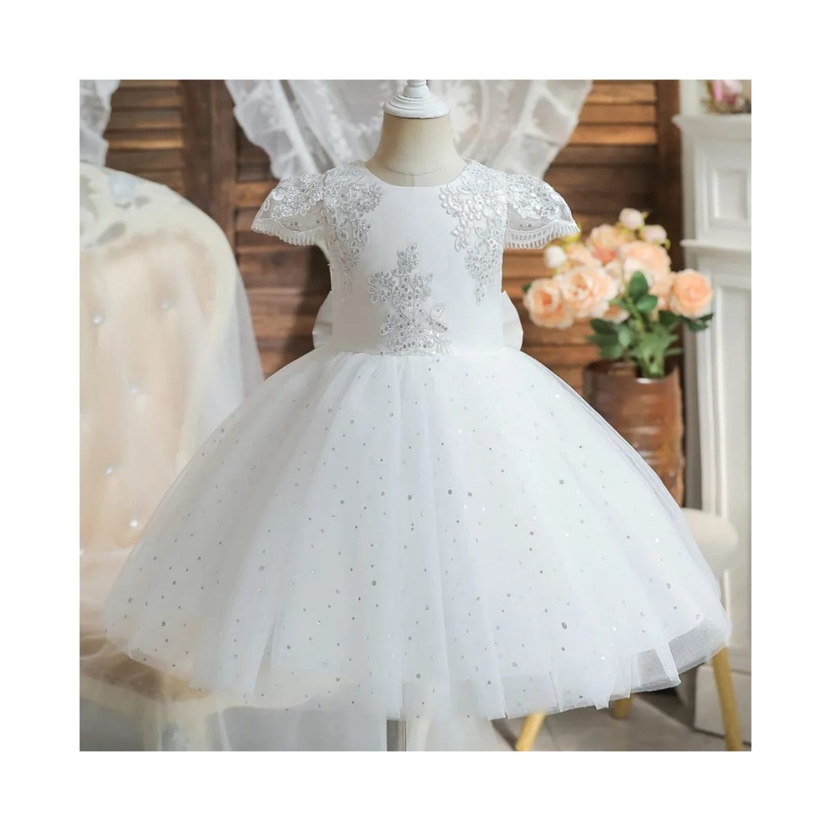 GENERICO - VESTIDO BLANCO BRILLOS BAUTIZO ESTILO PRINCESA  MATRIMONIOS