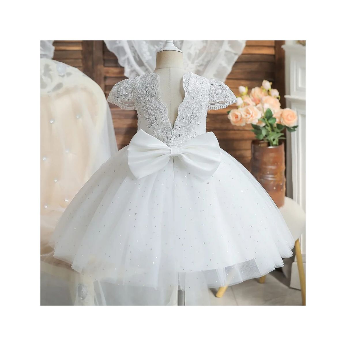 GENERICO - VESTIDO BLANCO BRILLOS BAUTIZO ESTILO PRINCESA  MATRIMONIOS