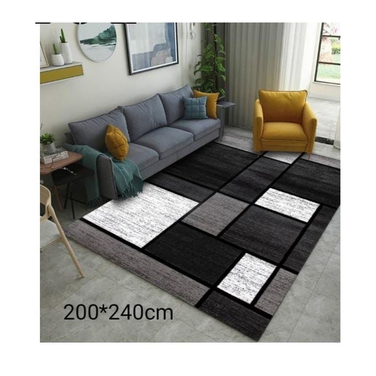 GENERICO - Alfombra 3d  Con Diseño Geometrico Cuadrados 200x240 Cm