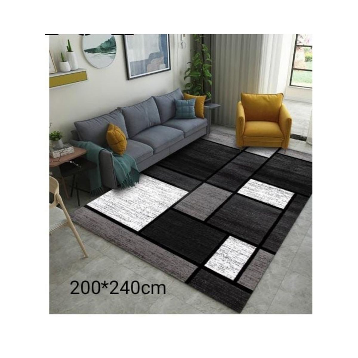 GENERICO - Alfombra 3d  Con Diseño Geometrico Cuadrados 200x240 Cm