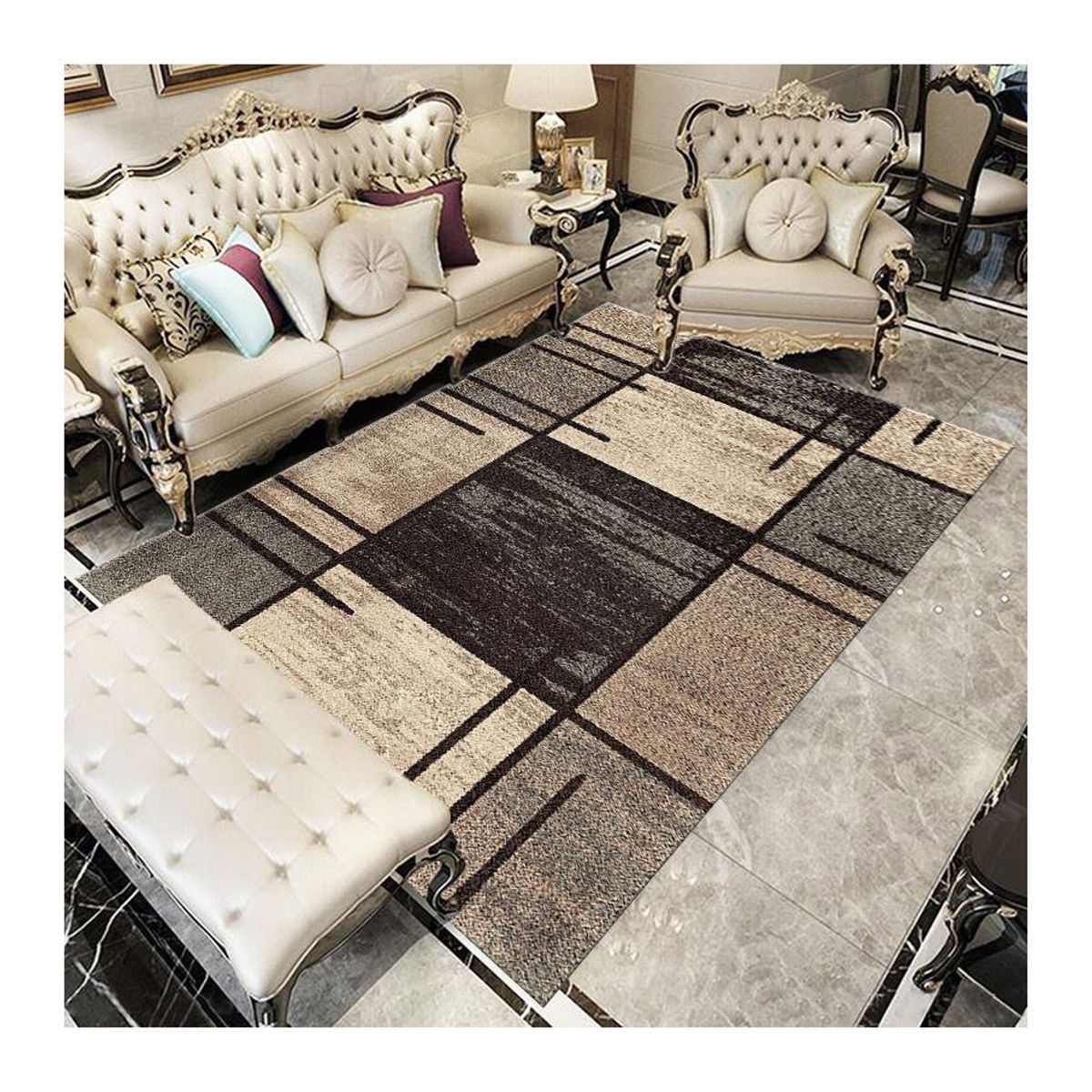 GENERICO - Alfombra 3d  Con Diseño Geometrico Cuadrados 200x240 Cm