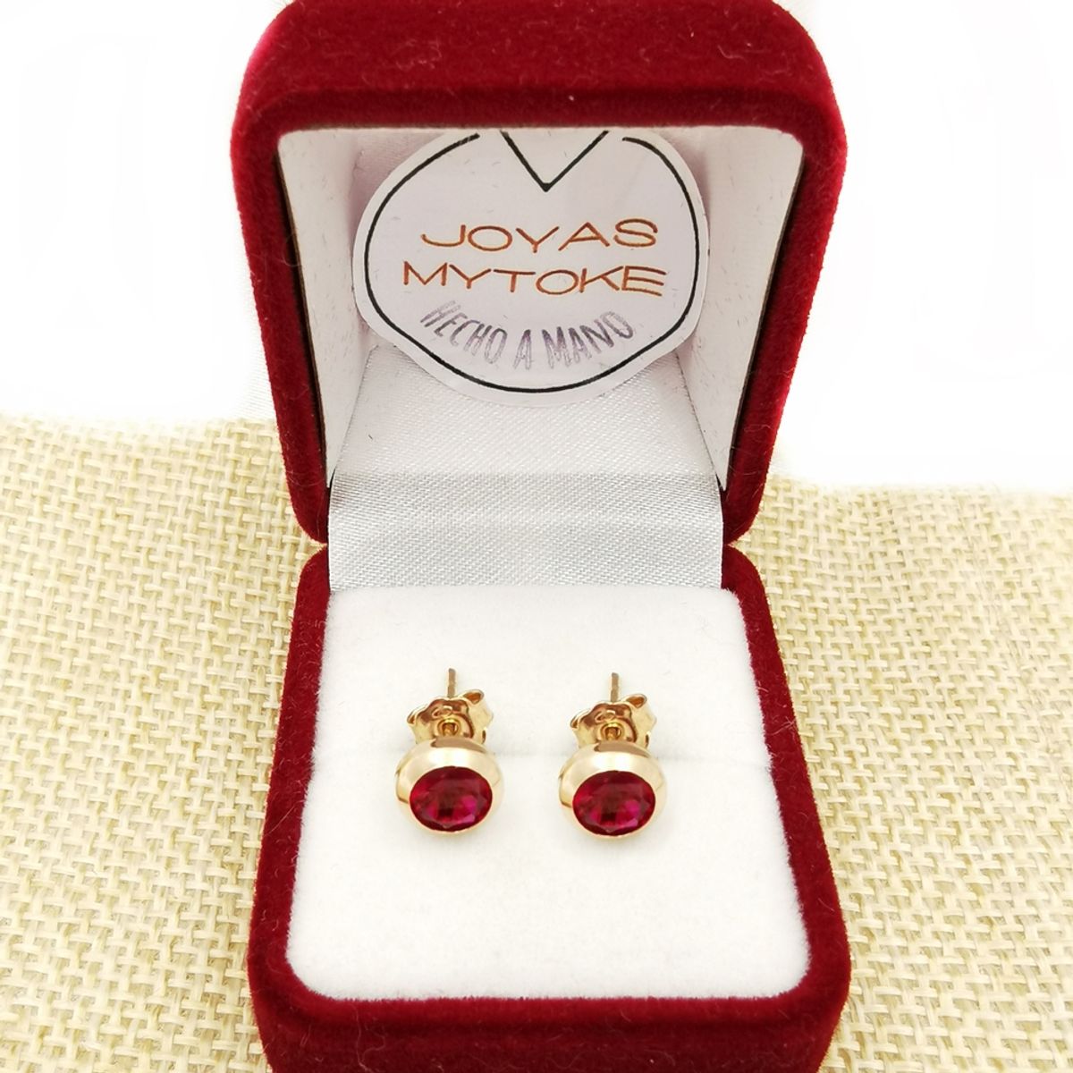 JOYAS MYTOKE - Aros Oro 18 Kilates Garantizado Rubi Punto De Luz Mujer