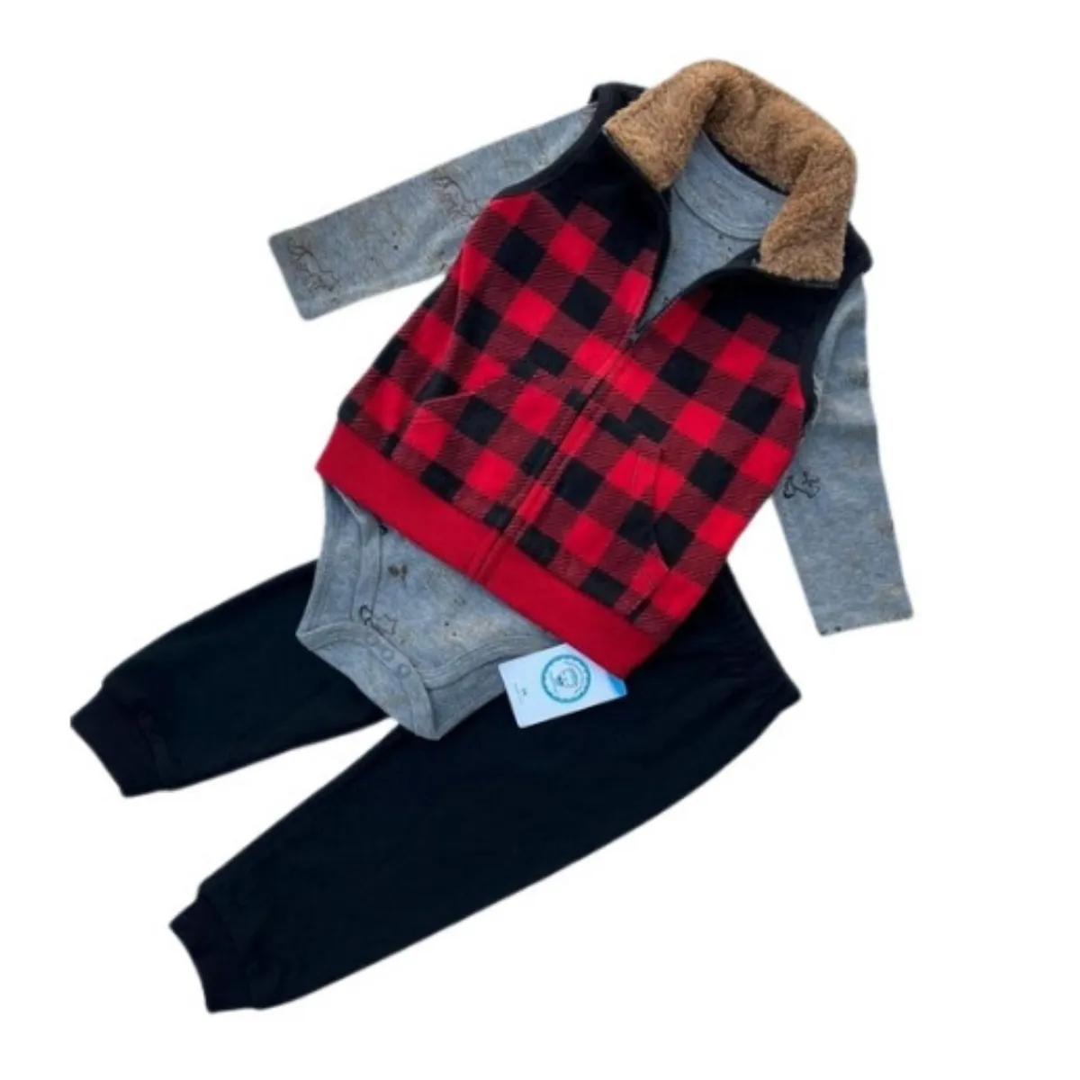 TEDMIMAK - Conjunto 3 Piezas Chaleco Pantalón Body Bebe Niño Tedmimak Leñador