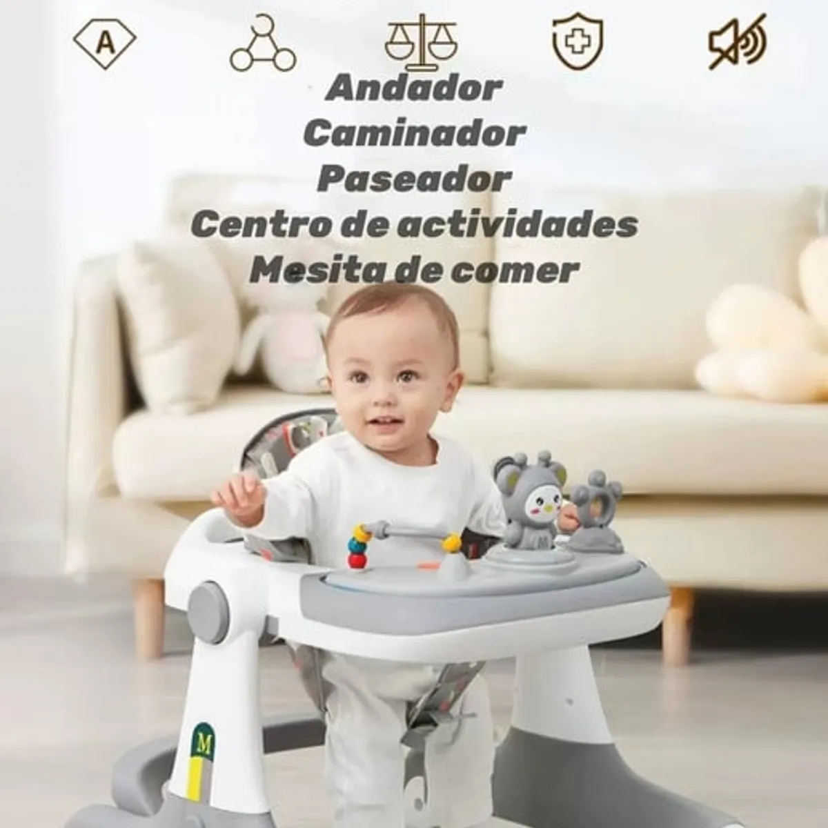 LUBABYCAS - Andador Caminador 5 En 1 Con Apoya Pies Lubabycas Gris