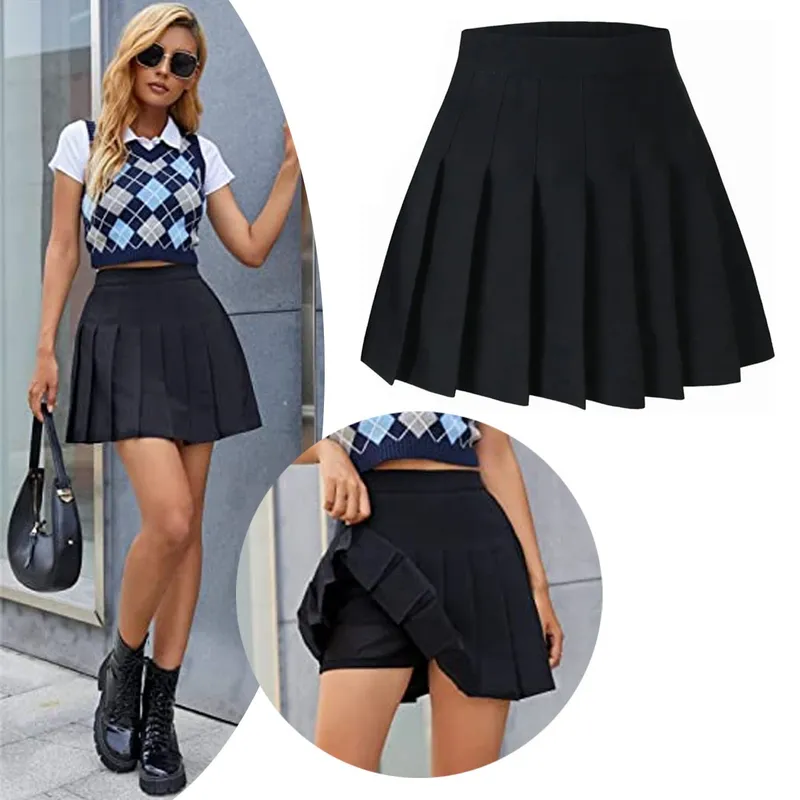 EDWINAYY - Falda Short Minifalda Plisada 2 En 1 Falda + Pantalón Corto