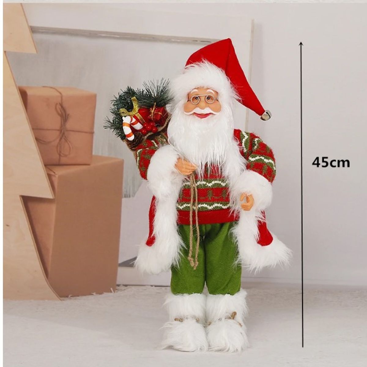 GENERICO - Viejo Pascuero Muñeco De Navidad 45 Cms Elegantes Calidad Verde con Rojo