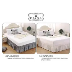 DIANA - Faldón blanco para camas king Con ajustes elástica 180x200x40