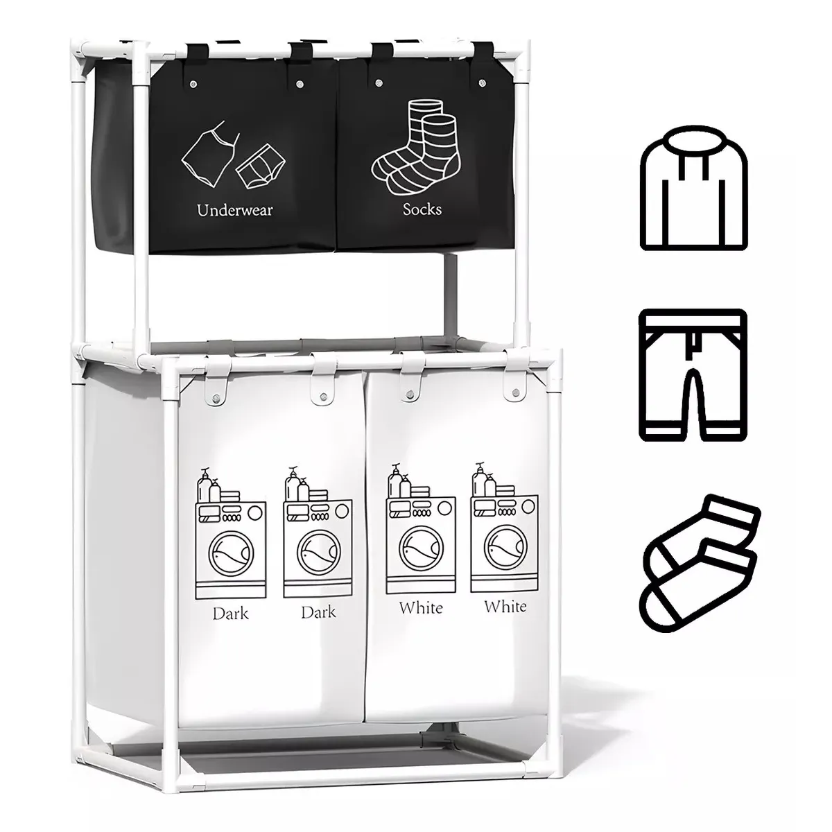 HALMAN - Cesto Ropa Sucia 4 Compartimientos Clasificador Reforzado