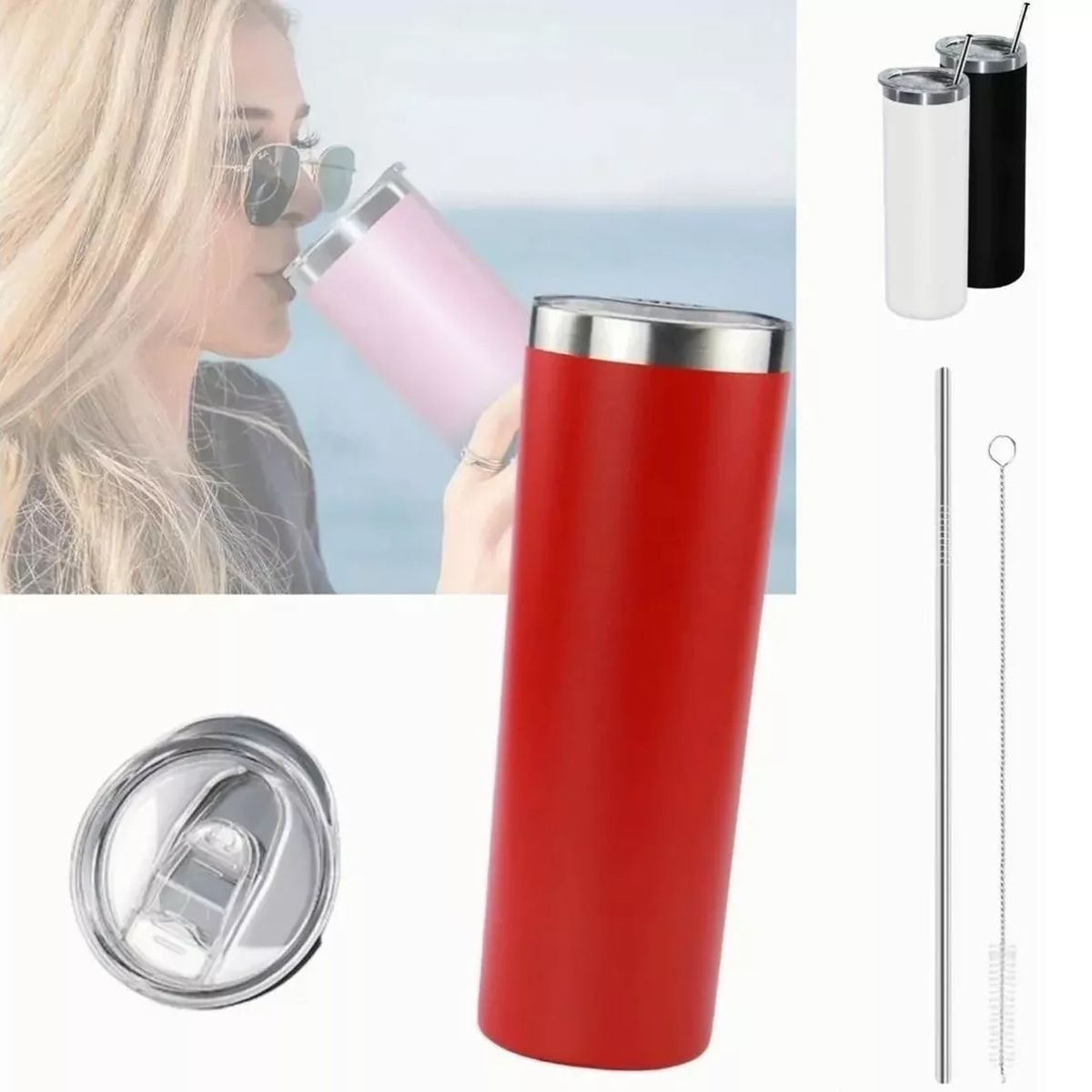 EDWINAYY - Termo Líquido Tapa Plana Acero Inoxidable Deportiva Thermos