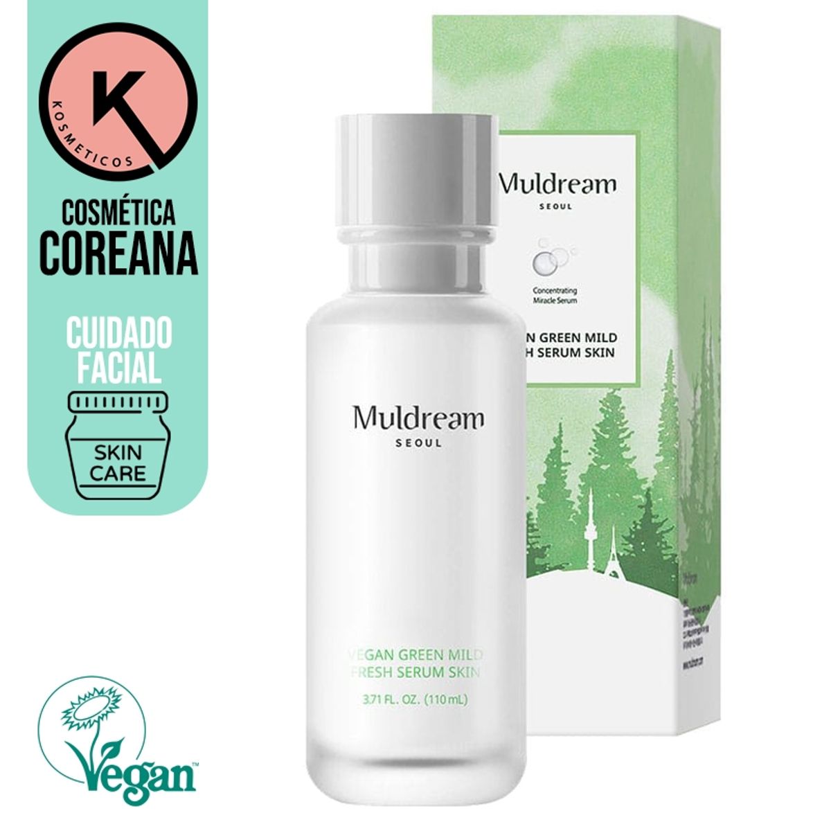 MULDREAM - Tónico serum 2 en 1 / Vegan green mild fresh serum toner Vegana / Cosmética Coreana.-