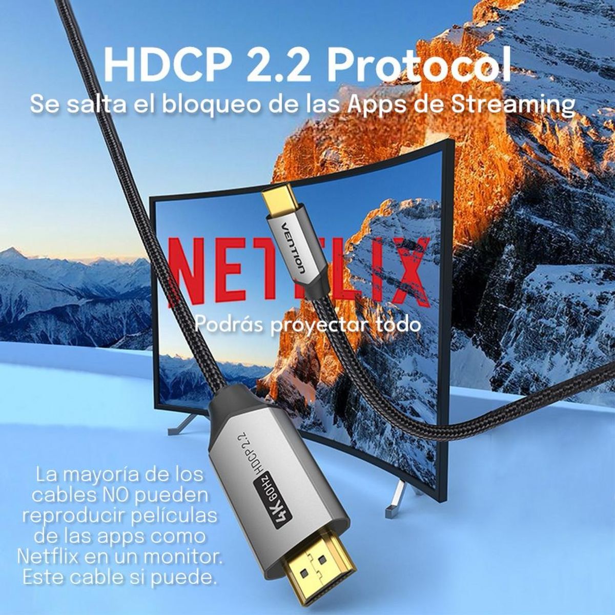 VENTION - Cable Para Proyectar Imagen desde iPad Macbook Usb-c Hdmi 4k 60hz