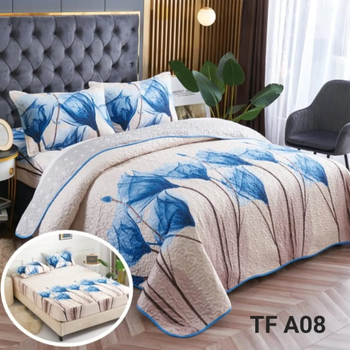 GENERICO - CUBRECAMAS 5 PIEZAS CON SABANAS