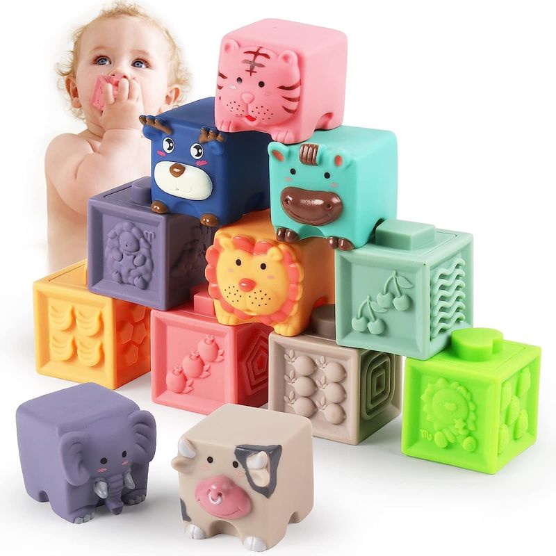COCHOLITO KIDS - Cubo Mordedor O Bloques Sensoriales Para Bebé 12 Unidades-