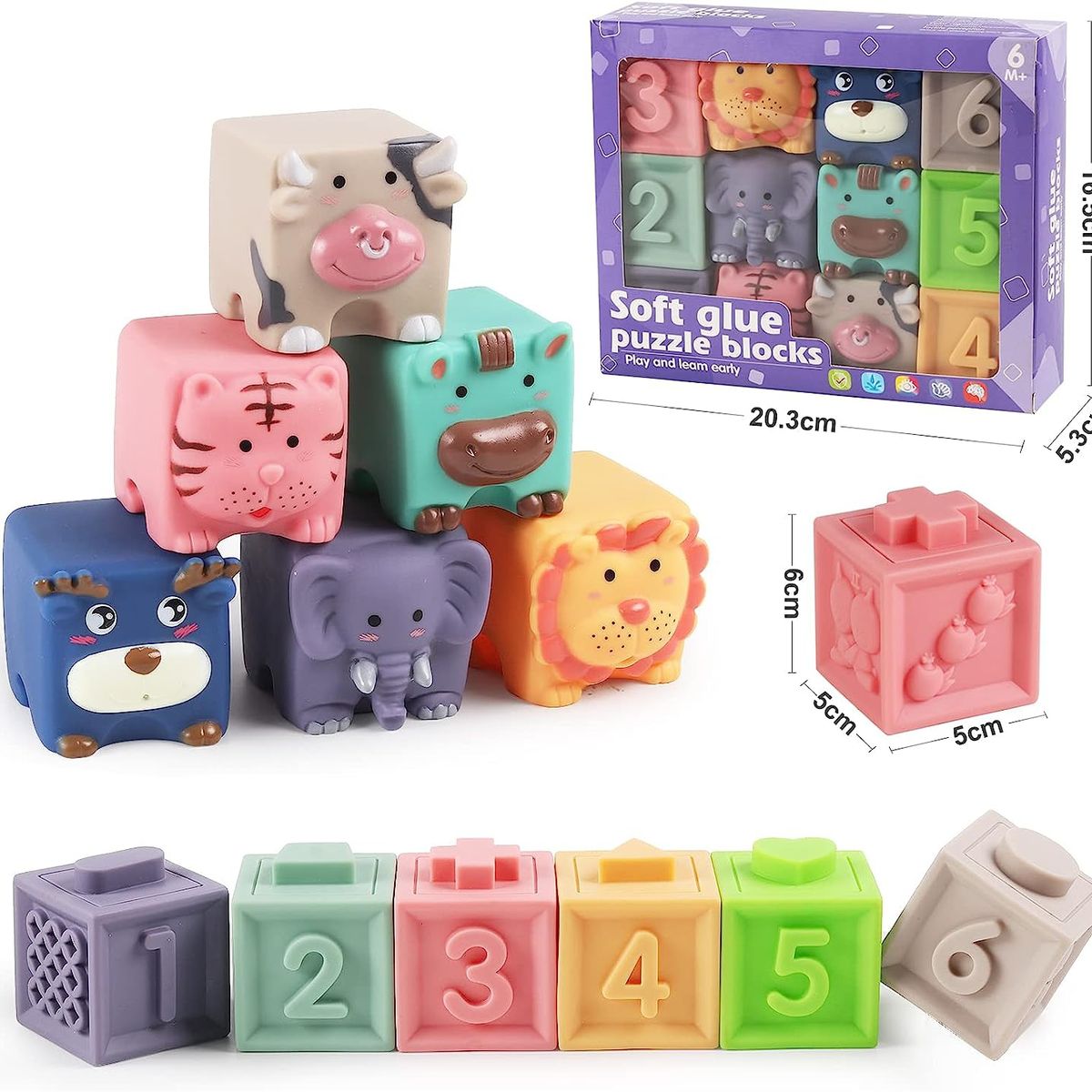 COCHOLITO KIDS - Cubo Mordedor O Bloques Sensoriales Para Bebé 12 Unidades