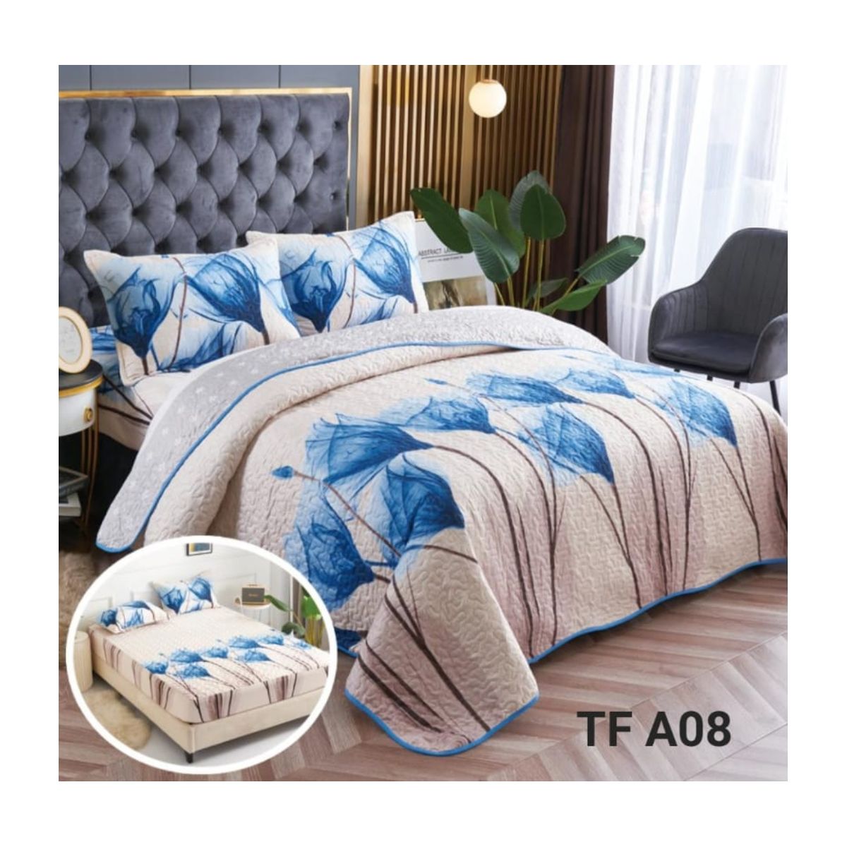 GENERICO - CUBRECAMAS 5 PIEZAS CON SABANAS