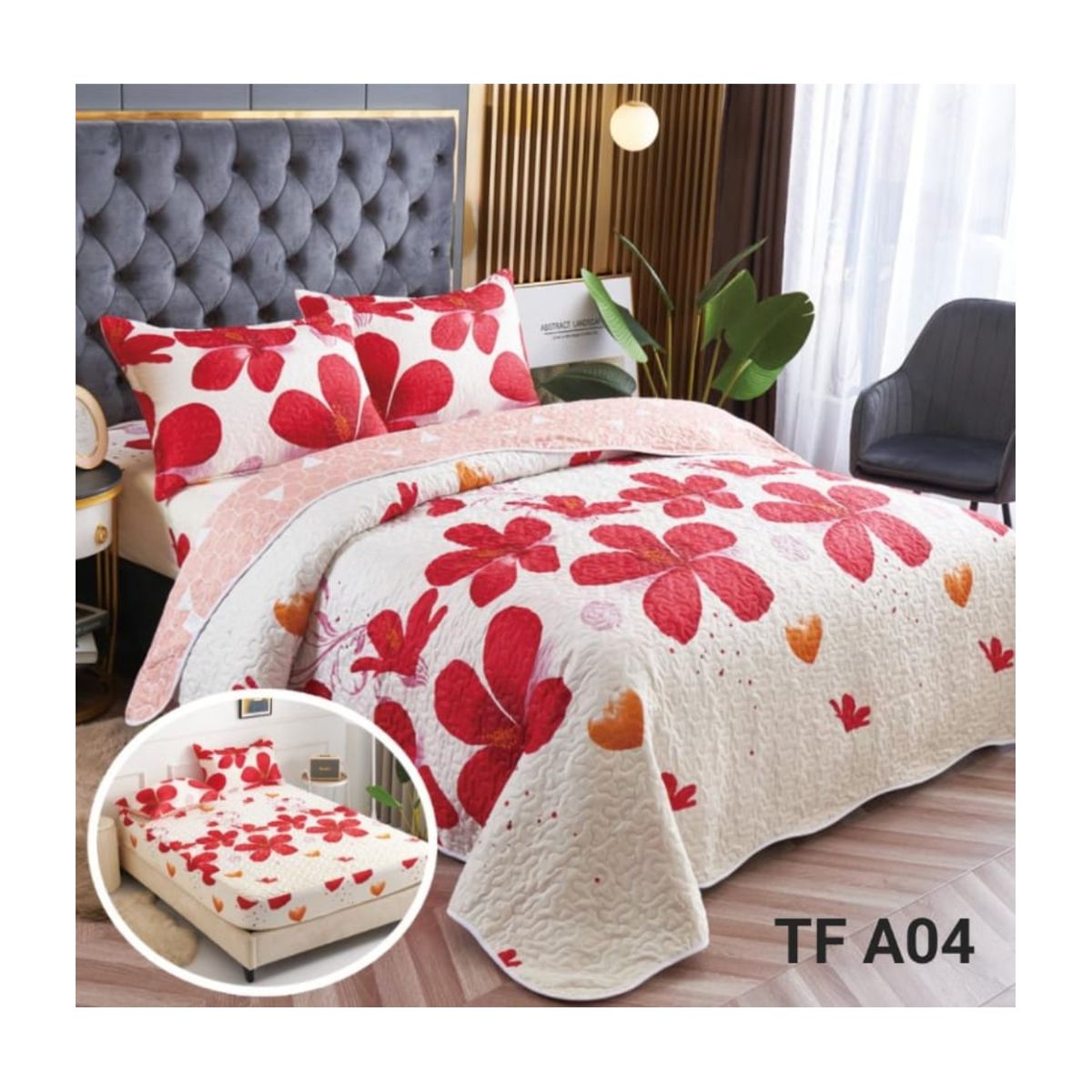 GENERICO - CUBRECAMAS 5 PIEZAS CON SABANAS