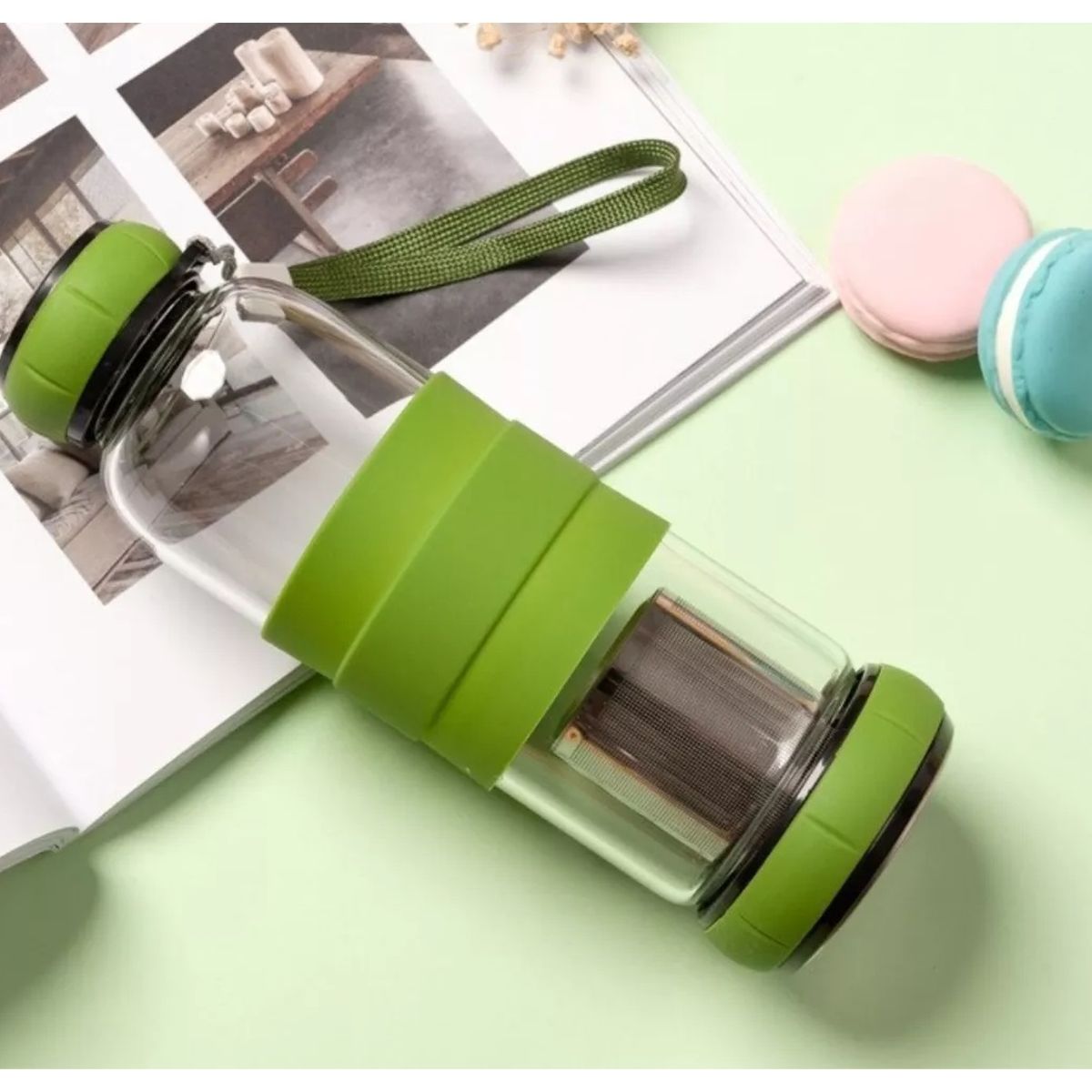 GENERICO - Infusores De Te Y Hierbas Infusor Te Botella Vidrio 420mL Verde