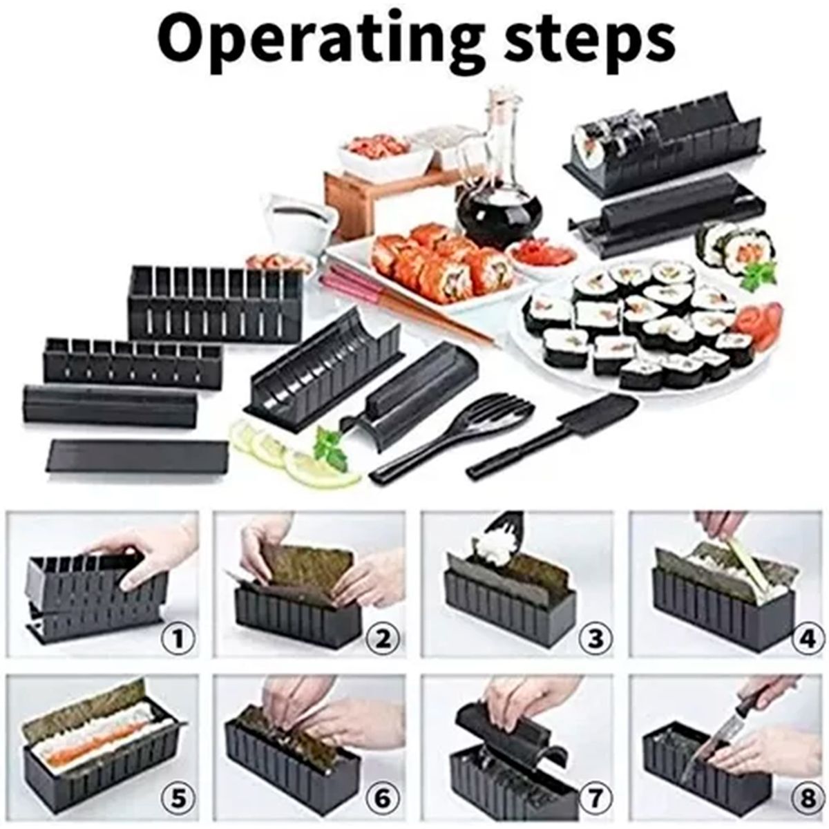 GENERICO - Set 10 Piezas Para Preparar Sushi Antiadherente