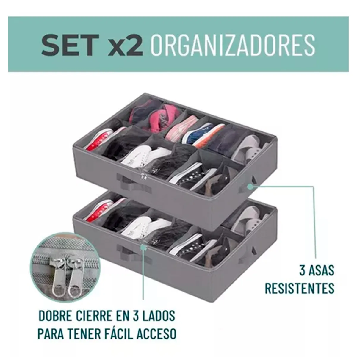 GENERICO - Set 2 Organizador De Zapatos Bajo Cama 24 Pares