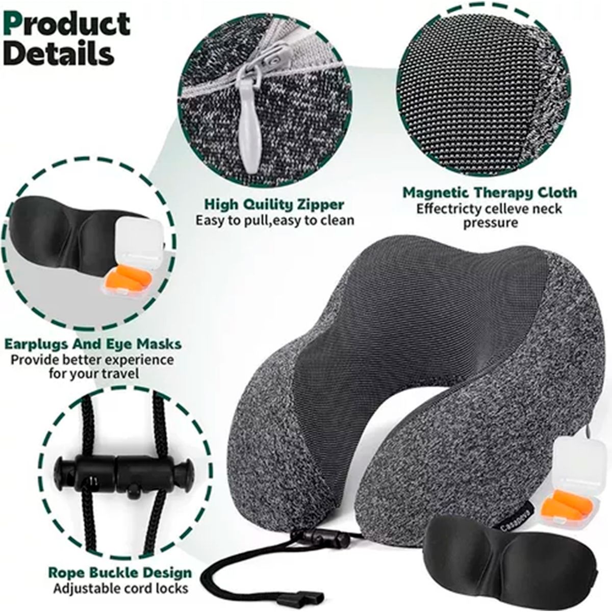 GENERICO - Almohada Viscoelastica Para Viaje Relajante Gris