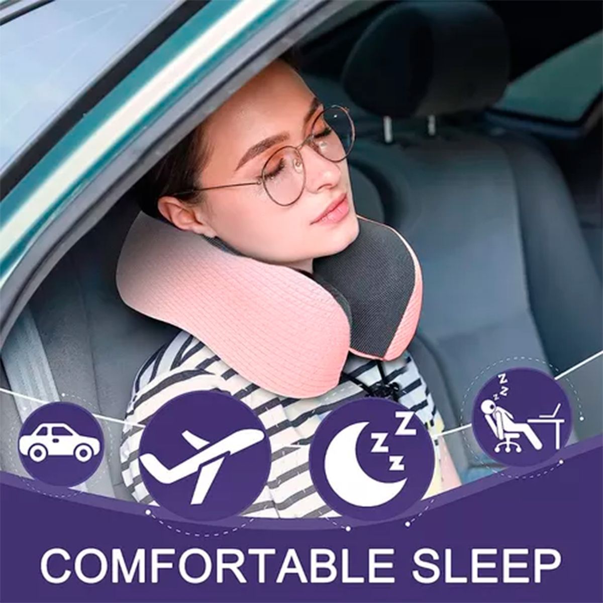 GENERICO - Almohada Viscoelastica Para Viaje Relajante Rosa