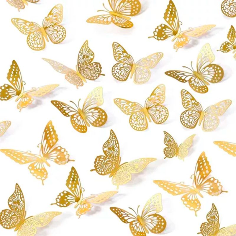 GENERICO - Set 24 Mariposa 3D Decoración Para Pared Dorado
