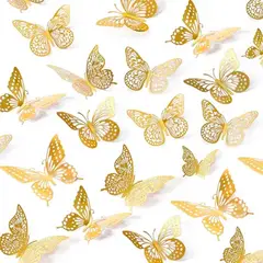 GENERICO - Set 24 Mariposa 3D Decoración Para Pared Dorado