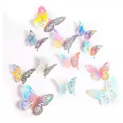 GENERICO - Set 24 Mariposa 3D Decoración Para Pared Multicolor