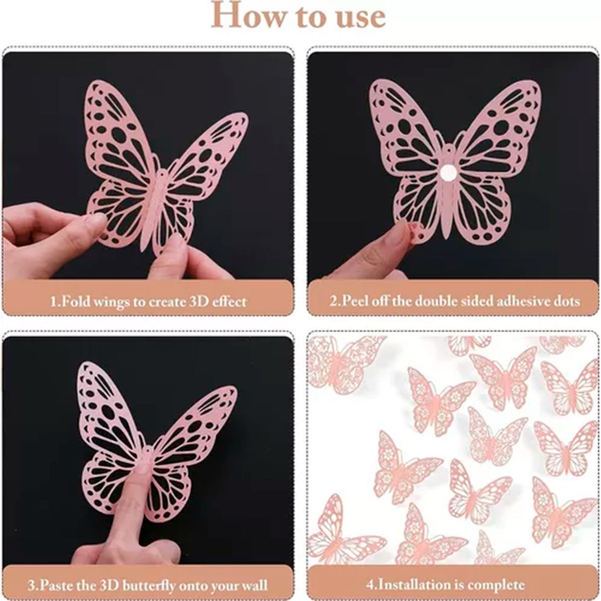 GENERICO - Set 24 Mariposa 3D Decoración Para Pared Rosa