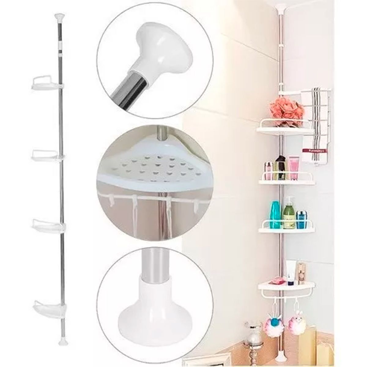 GENERICO - Organizador Esquinero Para Baño Multiuso 4 Pisos Ajustable.