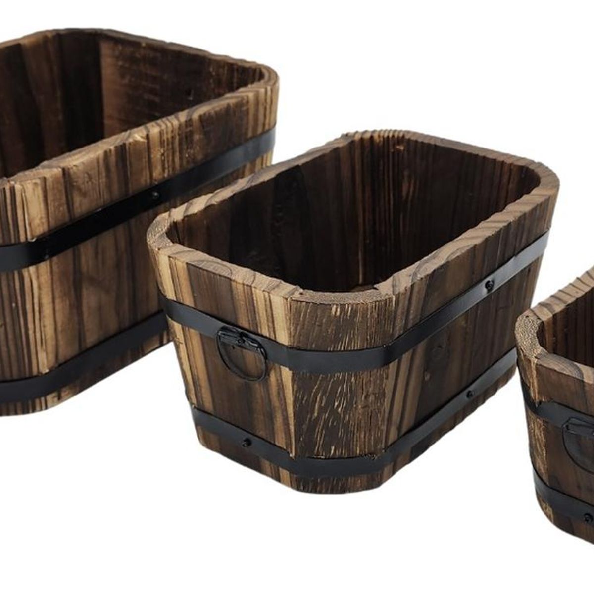 GENERICO - Set 3 Maceteros De Madera Tipo Barril Rectangular De Jardin