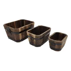 GENERICO - Set 3 Maceteros De Madera Tipo Barril Rectangular De Jardin