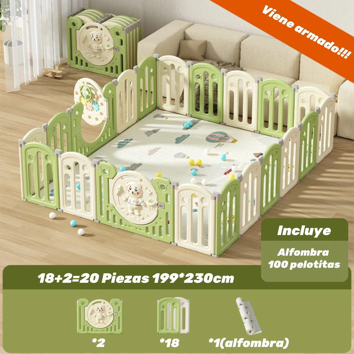 LUBABYCAS - Corral Armado Multiposiciones Accesorios 199*230cm Lubabycas