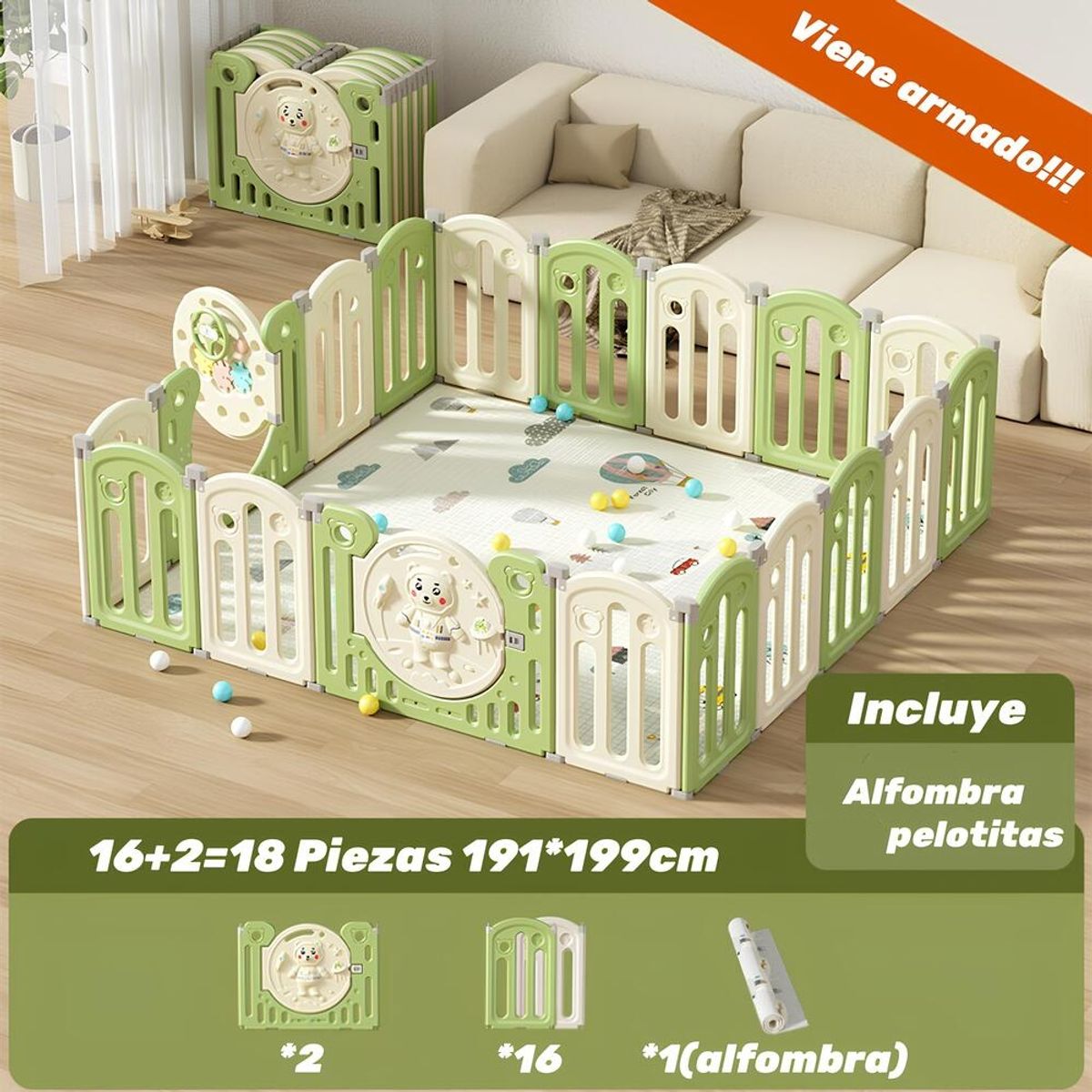 LUBABYCAS - Corral Armado Multiposiciones Accesorios 191*199cm Lubabycas