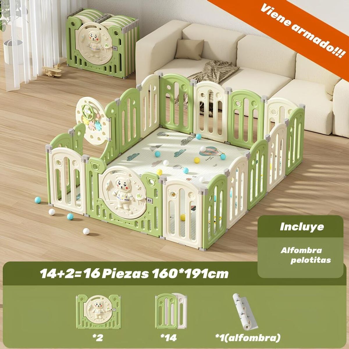 LUBABYCAS - Corral Armado Multiposiciones Accesorios 160*191cm Lubabycas