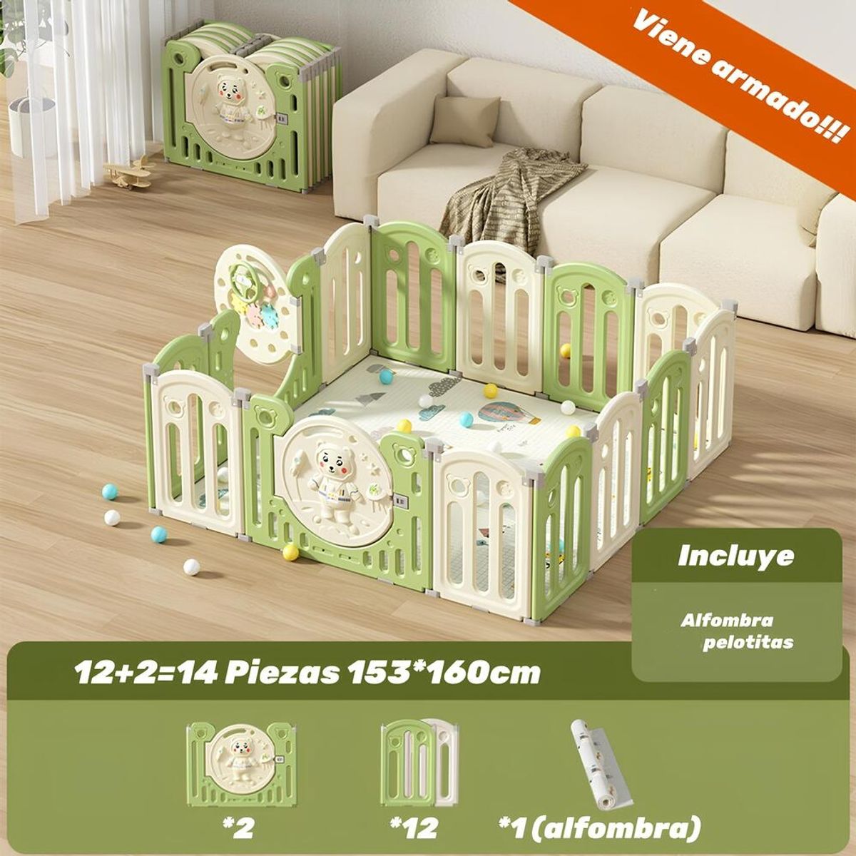 LUBABYCAS - Corral Armado Multiposiciones Accesorios 153*160cm Lubabycas