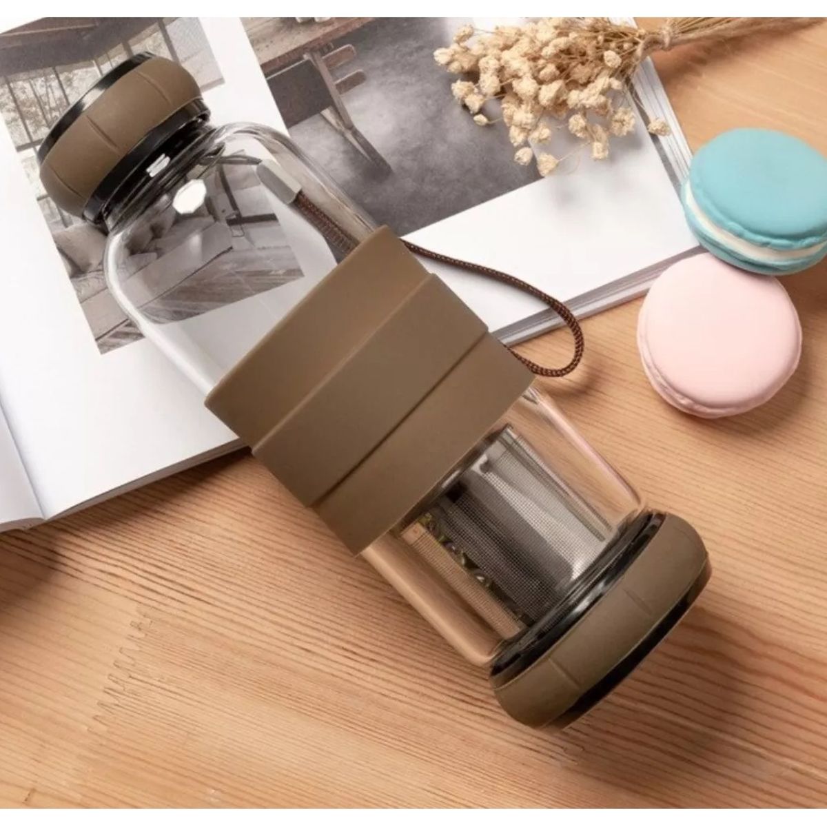 GENERICO - Pack X2 Infusores De Te Y Hierbas Infusor Botella Vidrio 420mL Marron