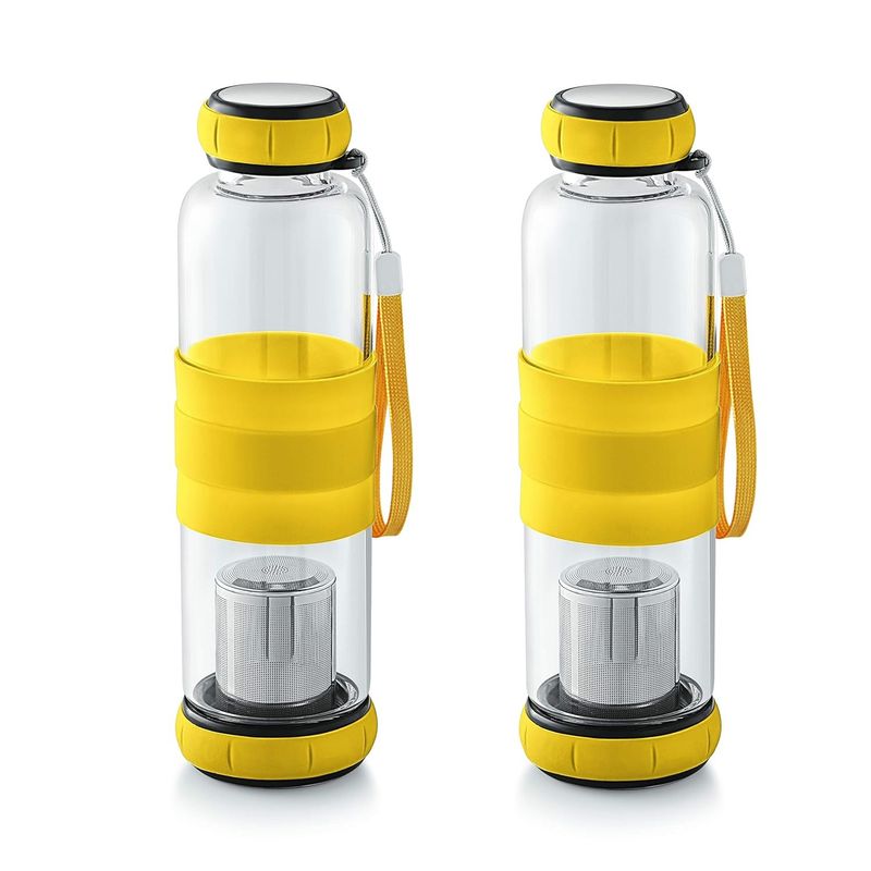 GENERICO - Pack X2 Infusores De Te Hierbas Infusor Botella Vidrio 420mL Amarillo