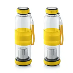 GENERICO - Pack X2 Infusores De Te Hierbas Infusor Botella Vidrio 420mL Amarillo