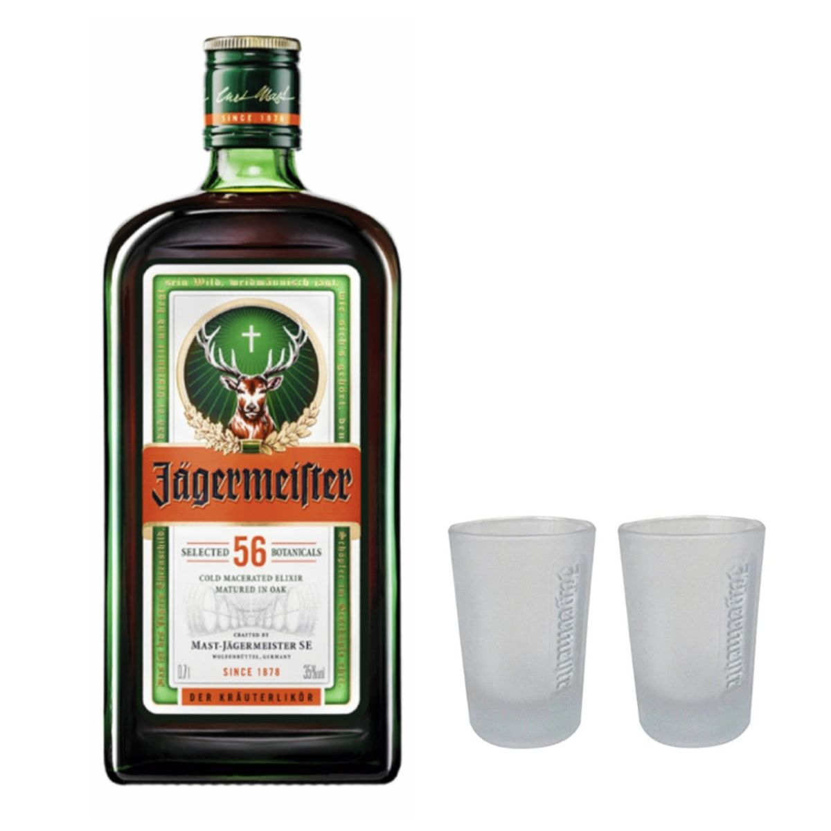 JAGERMEISTER - Licor Jagermeister 35° 700cc + 2 Shot Glasses
